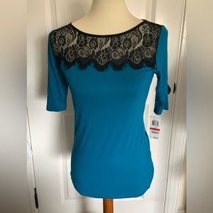 NWT Charter Club Tunic lace inset top XS